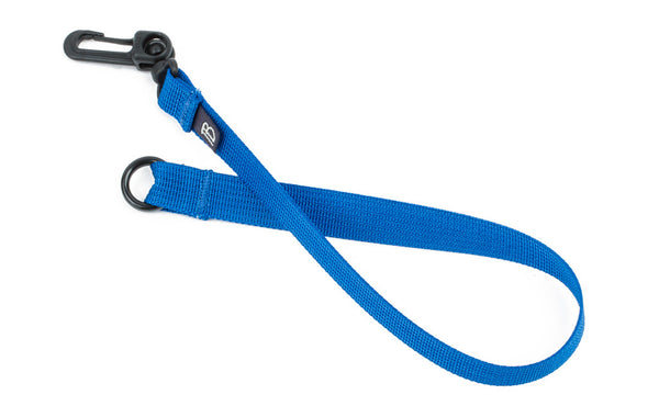 A 16-inch Island (blue) Key Strap with a snaphook at one end and an o-ring at the other.